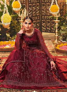 Red Heavy Embroidered Kalidar Anarkali fashionandstylish.myshopify.com