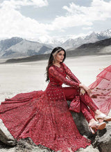 Load image into Gallery viewer, Red Heavy Embroidered Kalidar Lehenga/ Pant Style Anarkali fashionandstylish.myshopify.com