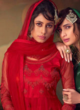 Load image into Gallery viewer, Red Heavy Embroidered Net Sharara Style Suit fashionandstylish.myshopify.com