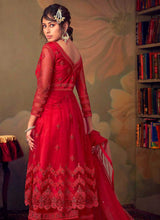 Load image into Gallery viewer, Red Heavy Embroidered Net Sharara Style Suit fashionandstylish.myshopify.com