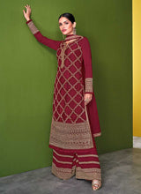 Load image into Gallery viewer, Red and Gold Embroidered Palazzo Style Suit fashionandstylish.myshopify.com