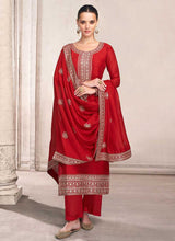 Load image into Gallery viewer, Red and Gold Embroidered Pant Style Suit fashionandstylish.myshopify.com