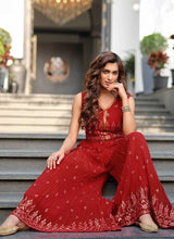 Load image into Gallery viewer, Red and Gold Embroidered Western Jump Suit fashionandstylish.myshopify.com