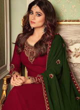 Load image into Gallery viewer, Red and Green Embroidered Sharara Style Suit fashionandstylish.myshopify.com