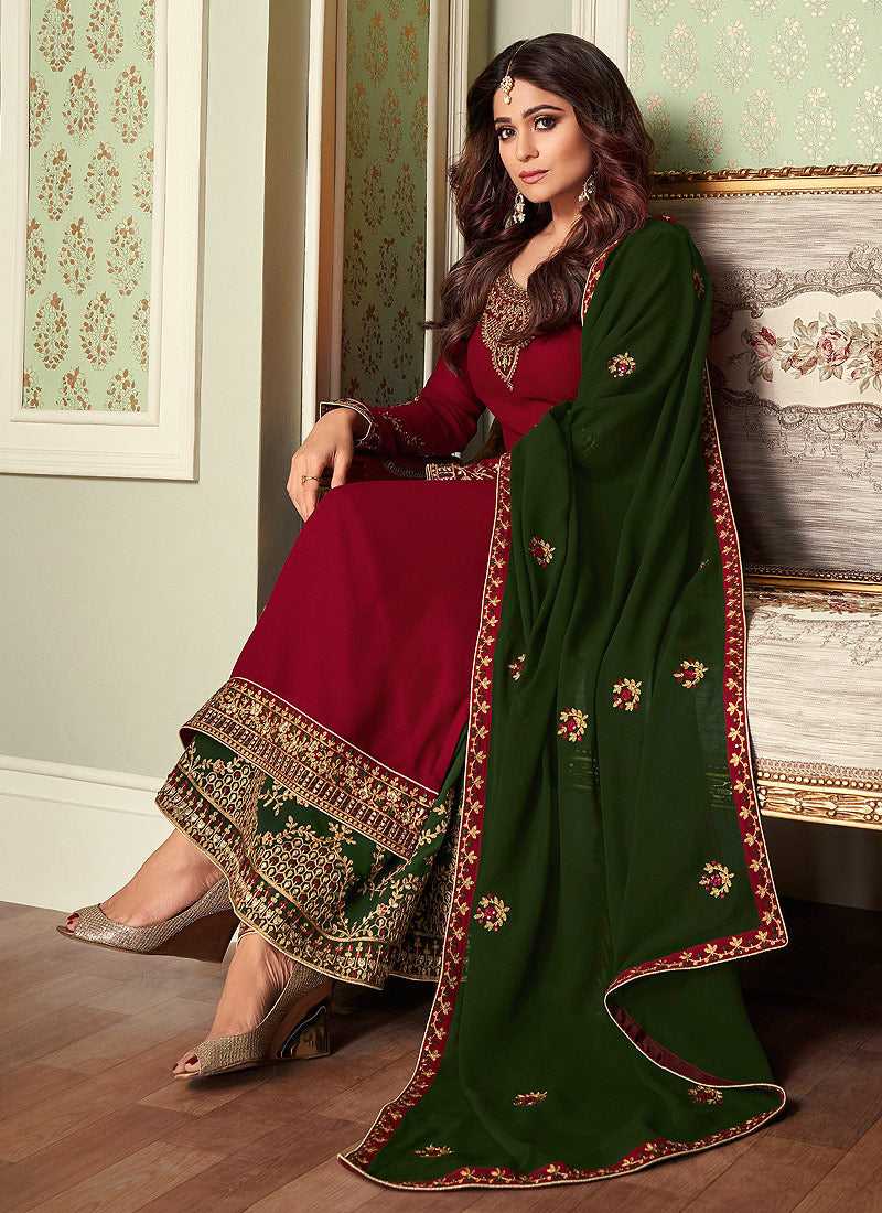 dark green and red combination dress VENBA