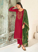 Load image into Gallery viewer, Red and Green Splendid Embroidered Pant Style Suit fashionandstylish.myshopify.com