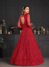 Load image into Gallery viewer, Rose Red Heavy Floral Embroidered Kalidar Gown Style Anarkali fashionandstylish.myshopify.com