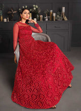 Load image into Gallery viewer, Rose Red Heavy Floral Embroidered Kalidar Gown Style Anarkali fashionandstylish.myshopify.com