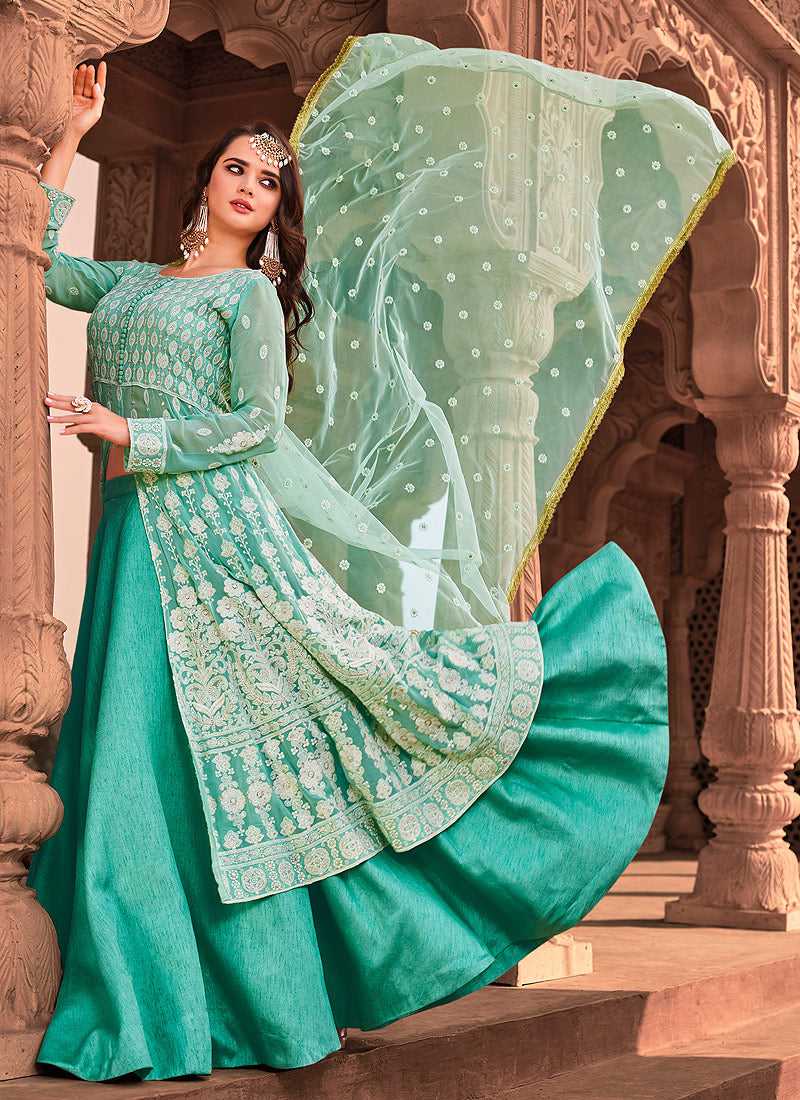Sea Green Heavy Embroidered Lehenga Style Anarkali Sea Green Heavy Embroidered Lehenga Style Anarkali
