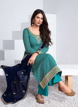 Load image into Gallery viewer, Sea Green and Blue Embroidered Stylish Pant Suit fashionandstylish.myshopify.com