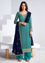 Load image into Gallery viewer, Sea Green and Blue Embroidered Stylish Pant Suit fashionandstylish.myshopify.com