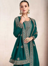 Load image into Gallery viewer, Sea Green and Gold Embroidered Pant Style Suit fashionandstylish.myshopify.com