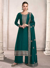 Load image into Gallery viewer, Sea Green and Gold Embroidered Pant Style Suit fashionandstylish.myshopify.com