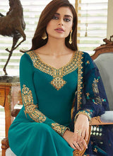 Load image into Gallery viewer, Sea Green and Gold Embroidered Straight Pant Style Suit fashionandstylish.myshopify.com
