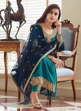 Load image into Gallery viewer, Sea Green and Gold Embroidered Straight Pant Style Suit fashionandstylish.myshopify.com