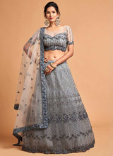 Load image into Gallery viewer, Silver Grey Floral Heavy Embroidered Designer Lehenga Choli fashionandstylish.myshopify.com