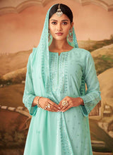 Load image into Gallery viewer, Sky Blue Embroidered Stylish Palazzo Style Suit fashionandstylish.myshopify.com