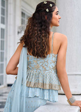 Load image into Gallery viewer, Sky Blue Embroidered Stylish Sharara Style Suit fashionandstylish.myshopify.com