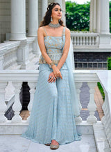 Load image into Gallery viewer, Sky Blue Embroidered Stylish Sharara Style Suit fashionandstylish.myshopify.com