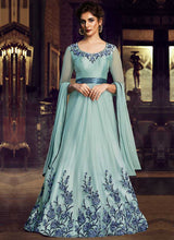 Load image into Gallery viewer, Sky Blue Floral Embroidered Anarkali Style Gown fashionandstylish.myshopify.com