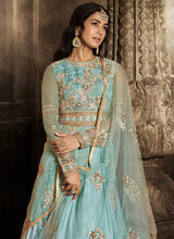 Load image into Gallery viewer, Sky Blue Floral Embroidered Heavy Anarkali Suit fashionandstylish.myshopify.com