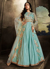 Load image into Gallery viewer, Sky Blue Floral Embroidered Heavy Anarkali Suit fashionandstylish.myshopify.com