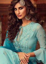 Load image into Gallery viewer, Sky Blue Heavy Embroidered Sharara Style Suit fashionandstylish.myshopify.com