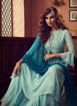 Load image into Gallery viewer, Sky Blue Heavy Embroidered Sharara Style Suit fashionandstylish.myshopify.com