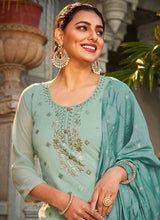 Load image into Gallery viewer, Sky Blue Stylish Embroidered Palazzo Style Suit fashionandstylish.myshopify.com