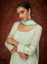 Load image into Gallery viewer, Sky Blue and Gold Gown Style Embroidered Anarkali Suit fashionandstylish.myshopify.com