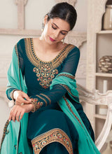 Load image into Gallery viewer, Teal And Aqua Embroidered Straight Pant Style Suit fashionandstylish.myshopify.com