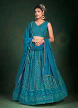 Load image into Gallery viewer, Teal Blue Embroidered Stylish Lehenga Choli
