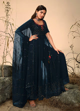 Load image into Gallery viewer, Teal Blue Embroidered Stylish Palazzo Suit