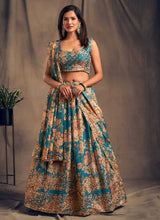 Load image into Gallery viewer, Teal Blue Floral Printed Stylish Embroidered Lehenga Choli fashionandstylish.myshopify.com