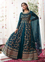 Load image into Gallery viewer, Teal Blue Heavy Embroidered Designer Kalidar Anarkali Suit fashionandstylish.myshopify.com