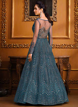 Load image into Gallery viewer, Teal Blue Heavy Embroidered High Slit Style Designer Suit fashionandstylish.myshopify.com