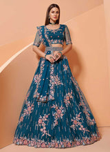Load image into Gallery viewer, Teal Blue Heavy Floral Embroidered Stylish Lehenga Choli fashionandstylish.myshopify.com