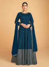 Load image into Gallery viewer, Teal Blue Sequin Embroidered Designer Kalidar Anarkali fashionandstylish.myshopify.com