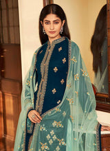 Load image into Gallery viewer, Teal Blue and Aqua Heavy Embroidered Jacket Style Lehenga fashionandstylish.myshopify.com