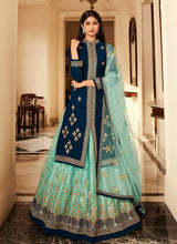 Load image into Gallery viewer, Teal Blue and Aqua Heavy Embroidered Jacket Style Lehenga fashionandstylish.myshopify.com