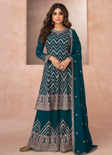 Load image into Gallery viewer, Teal Embroidered Sharara Style Suit