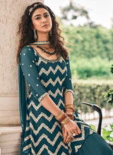 Load image into Gallery viewer, Teal Embroidered Stylish Sharara Style Suit fashionandstylish.myshopify.com