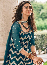 Load image into Gallery viewer, Teal Embroidered Stylish Sharara Style Suit fashionandstylish.myshopify.com