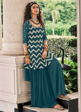 Load image into Gallery viewer, Teal Embroidered Stylish Sharara Style Suit fashionandstylish.myshopify.com