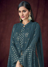 Load image into Gallery viewer, Teal Heavy Embroidered Designer Jacket Style Lehenga fashionandstylish.myshopify.com
