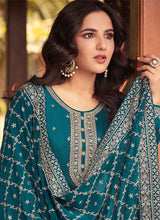Load image into Gallery viewer, Teal Heavy Embroidered Designer Silk Pant Suit