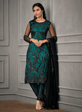 Load image into Gallery viewer, Teal Heavy Embroidered Designer Stylish Pant Suit fashionandstylish.myshopify.com