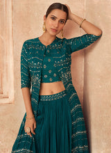 Load image into Gallery viewer, Teal Heavy Embroidered Jacket Style Lehenga