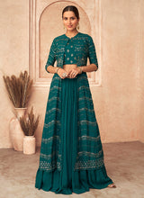 Load image into Gallery viewer, Teal Heavy Embroidered Jacket Style Lehenga