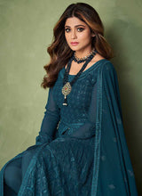 Load image into Gallery viewer, Teal Heavy Embroidered Kalidar Anarkali Suit fashionandstylish.myshopify.com